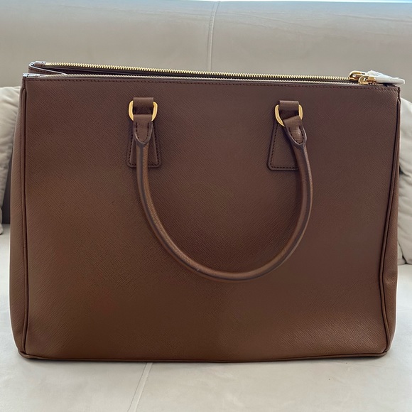 PRADA- PRADA Brown Saffiano Lux Leather Large Double Zip Tote. - Picture 8 of 9